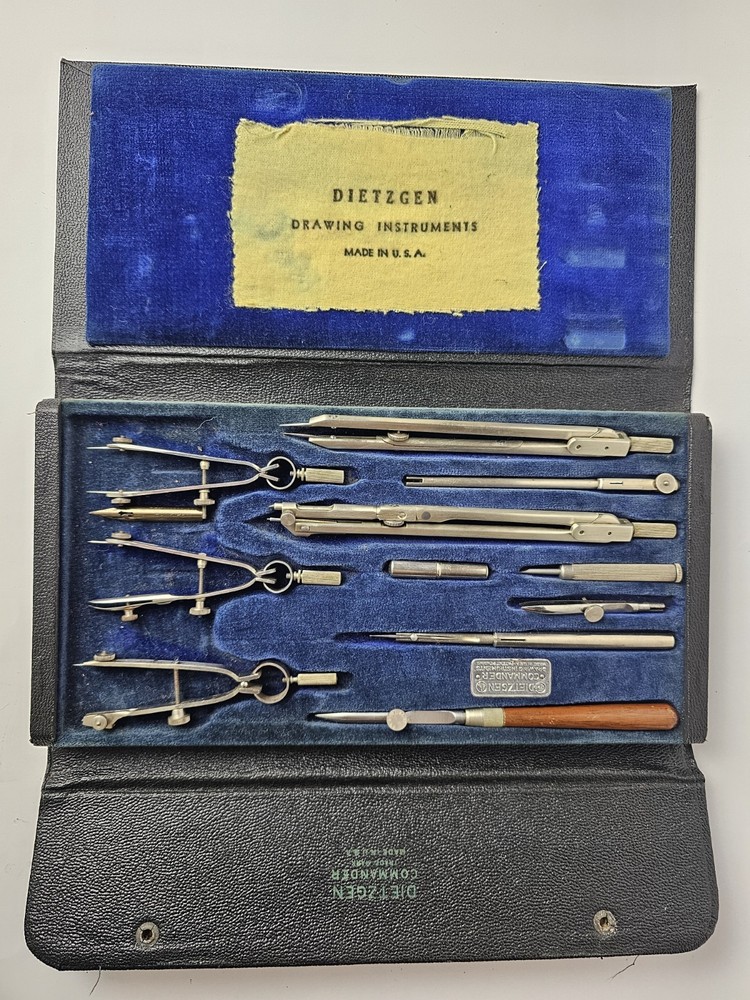 Vintage 1930s Dietzgen Instruments Drawing Instruments Drafting Set Compass Case