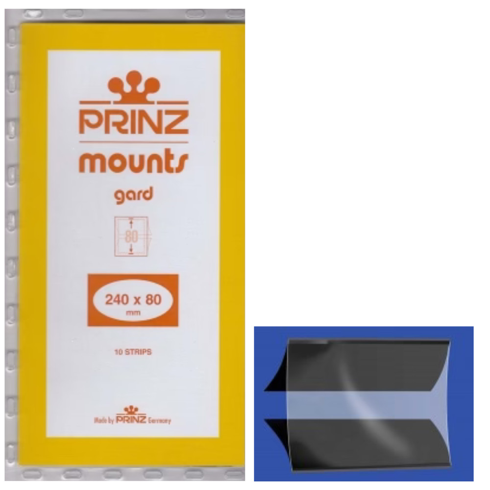 Prinz Stamp Mounts Black 240mm Strips Height 80mm Split Back Archival