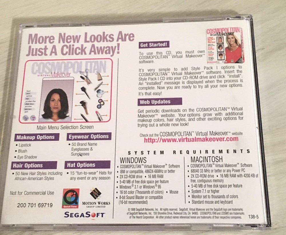 1997 Cosmopolitan Virtual Makeover & 1998 Style Pack 1 CD Set by SegaSoft