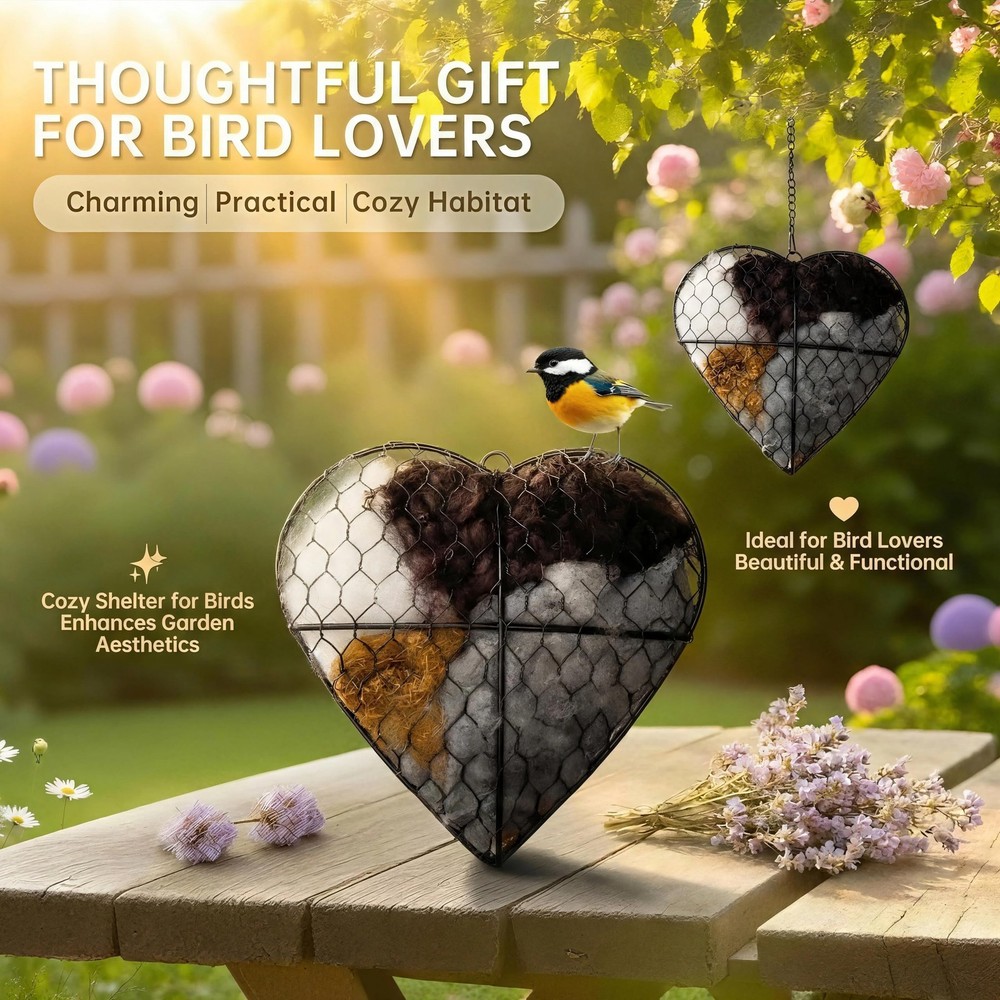 Handmade Fiber Bird Nesting Heart, Nesting Material for Wild Bird, Refillable...