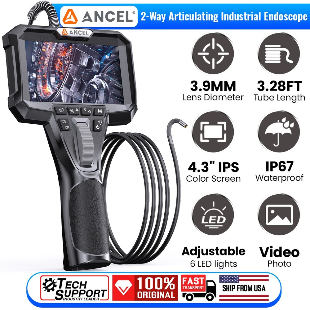 ANCEL 210° Articulating Borescope 3.9mm Industrial Endoscope Inspection Camera
