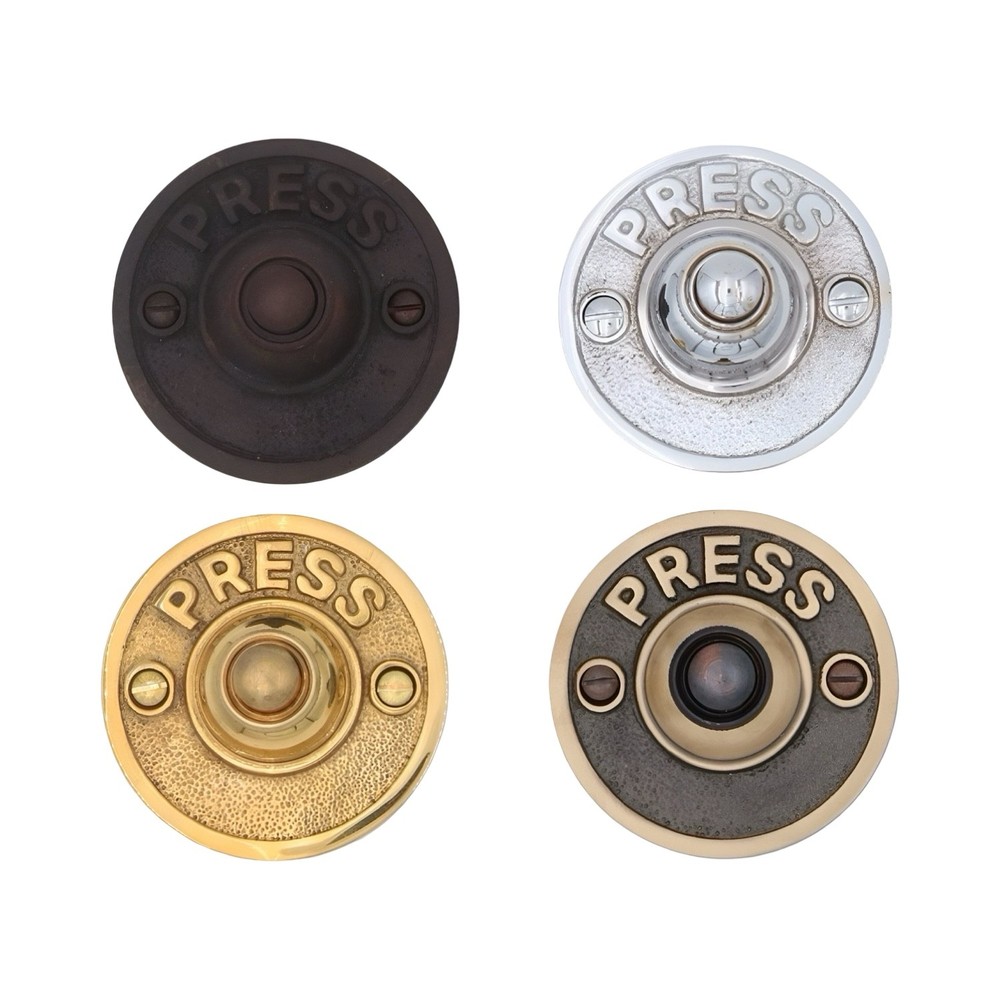 PRESS Push Button Doorbell in Vintage Cast Solid Brass - 4 Finish Choices