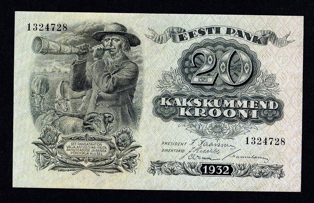 ESTONIA 20 KROONI 1932 P- 64 CRISPY UNC