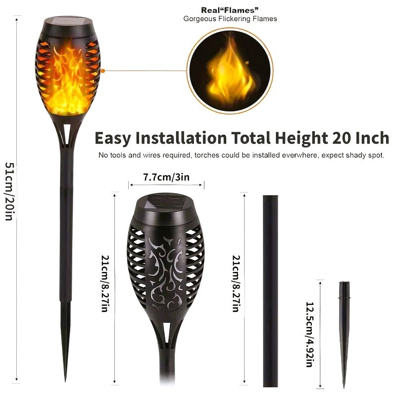 12pcs Solar TiKi Torch Lights with Flickering Flames - Waterproof by AvalonUP