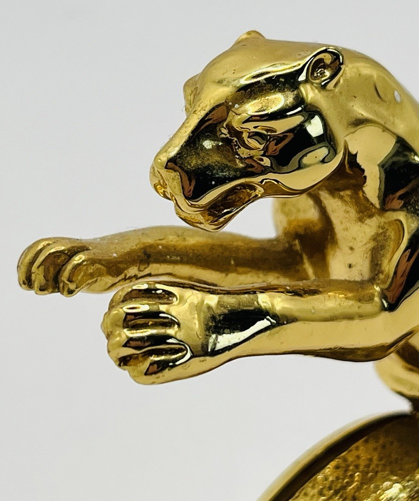 Vintage Solid Brass Leaping Jaguar Desk Clock