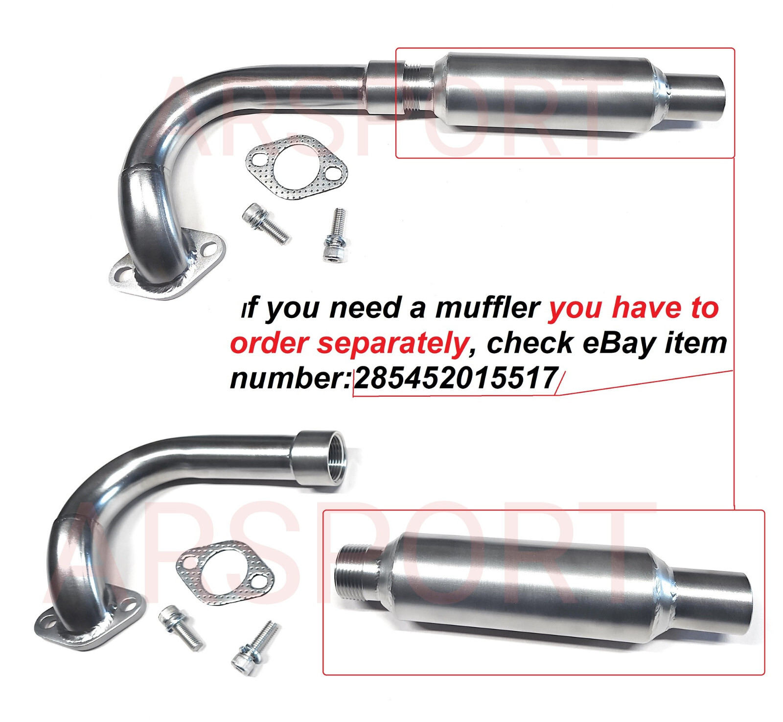 Low Exhaust Pipe 1" female thread for: Predator 301cc, Predator 420cc, GX 270