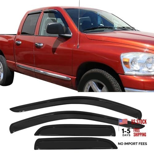 Tape On External Window Visor, Compatible with 2002-2009 Dodge Ram Quad Cab,