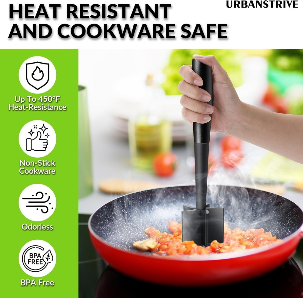 Urbanstrive Meat Chopper for Ground Beef Durable Non-Scratch Black Masher