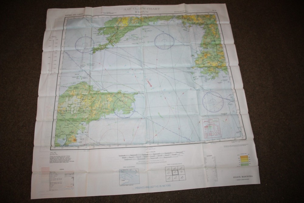 Original WW2 U.S. AAF Ryojun & Peking China Silk Double Sided Map, 1943 d.