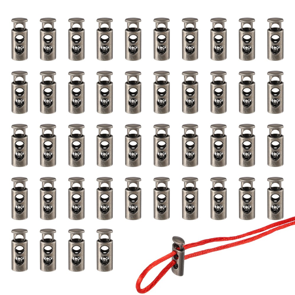 Metal Cord Locks, Double Hole Draw String Spring Stopper 24 Pcs & Silver Tone