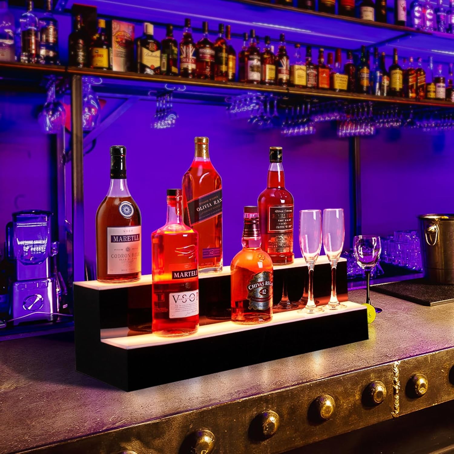 LED Lighted Liquor Bottle Display, 2-Tier 16" with Smart Control for Home & Bar