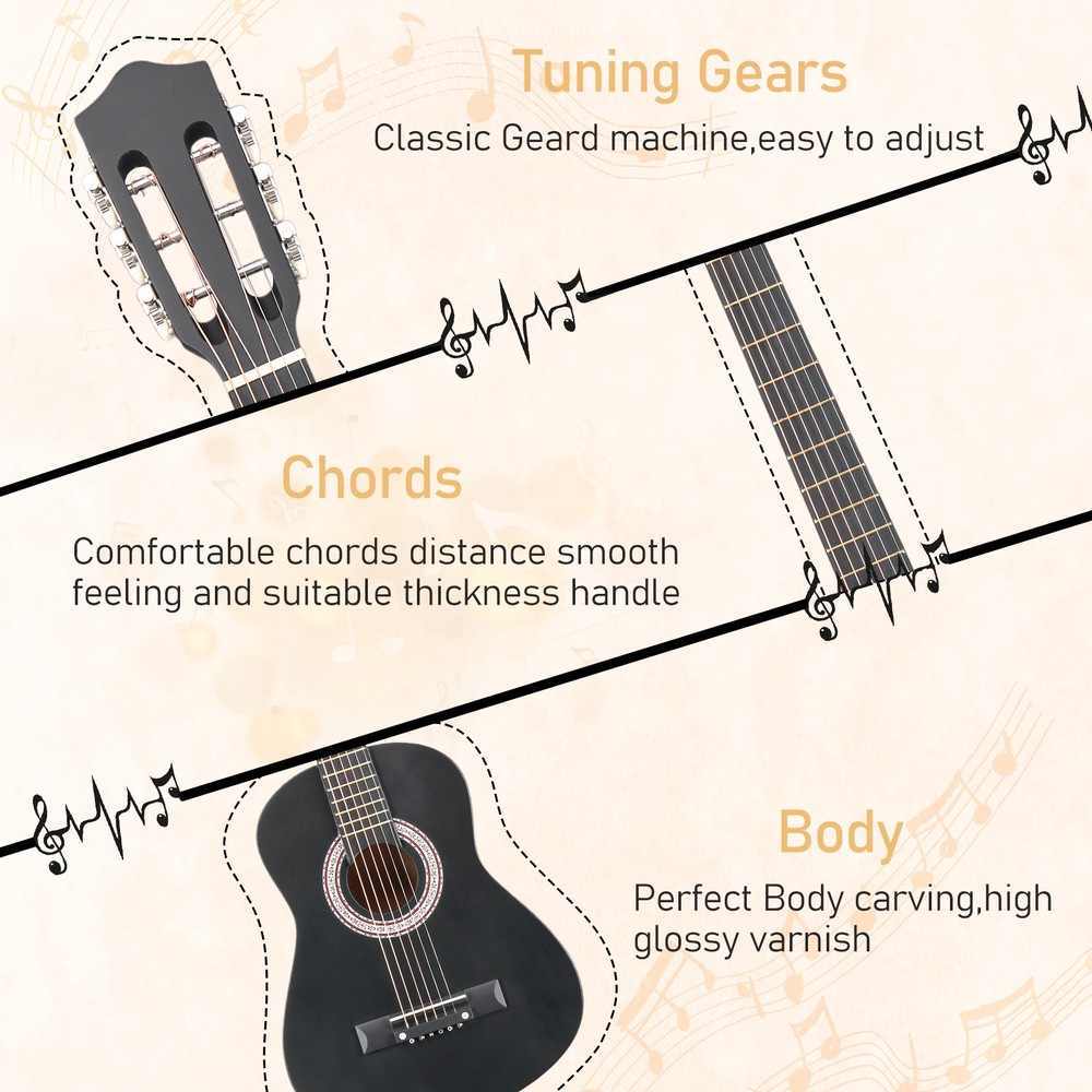 30-Inch Beginner Kid Gift Acoustic Guitar Package - Starter Bundle Kit Black