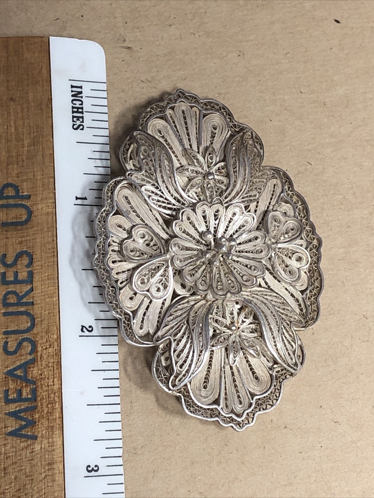 Vintage Old 925 Sterling Silver Cannetille Filigree Floral Pin Brooch 17.7g