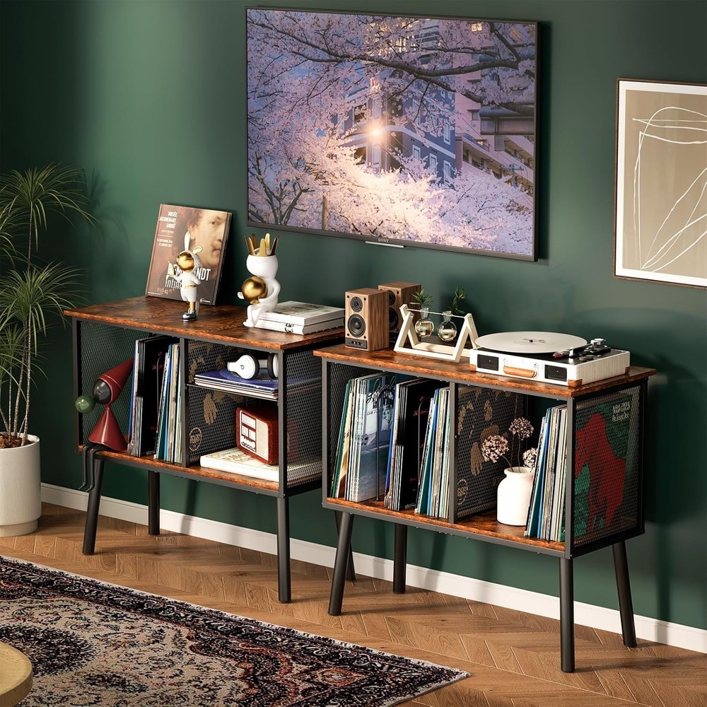 Record Player Stand with Adjustable Divider Turntable Stand End Table