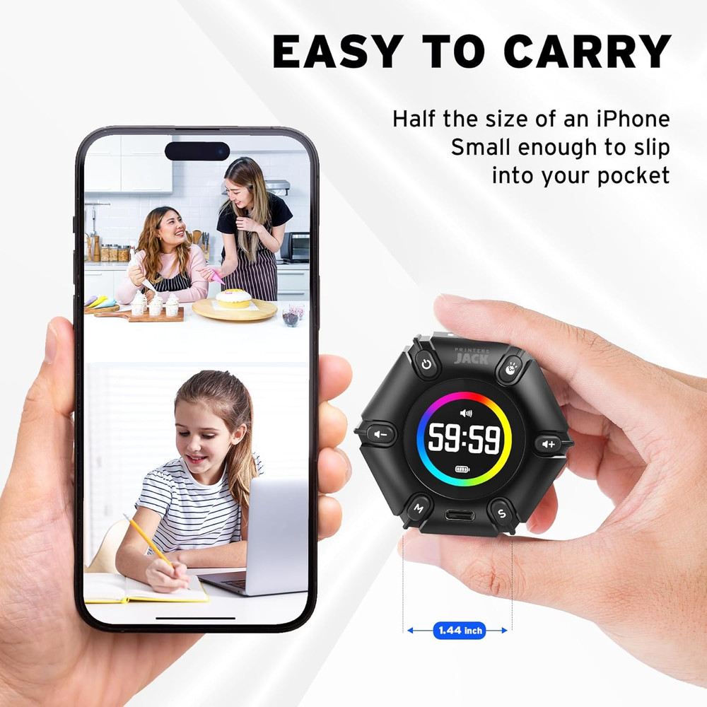 Jack Pomodoro Timer - Productivity Cube, Visual Focus Timer, Mute & Vibration &