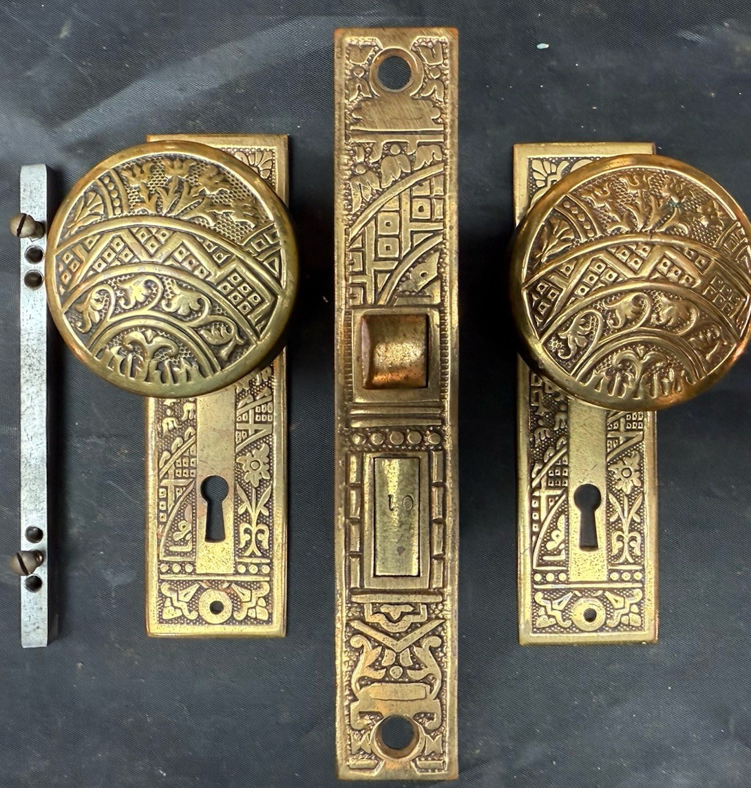 Corbin 1895 Ceylon Brass Passage Set Drum Knobs Eastlake Victorian 1 Of 11 Sets