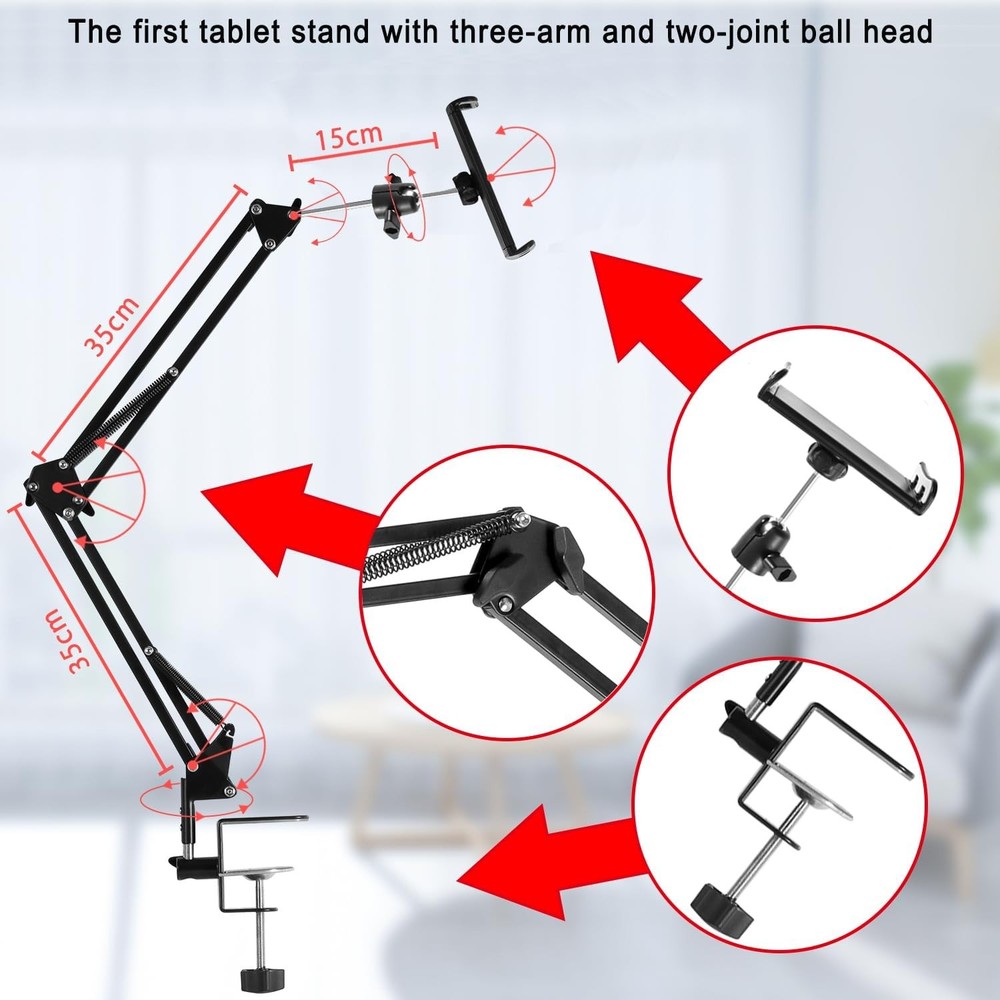 Universal Tablet Stand, iPad Holder for Bed Desk Bedside, 360° Adjustable