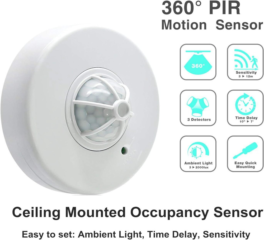 Sensky 360 Degree Ceiling Occupancy Sensor PIR Motion Sensor Switch with 3 Detec