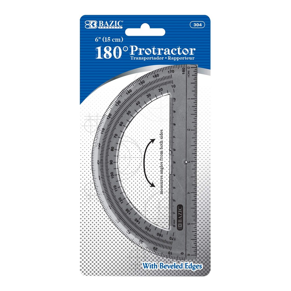 BAZIC Protractor Semicircular 6 Inch 180 Degrees, Plastic Math, 1-Pack