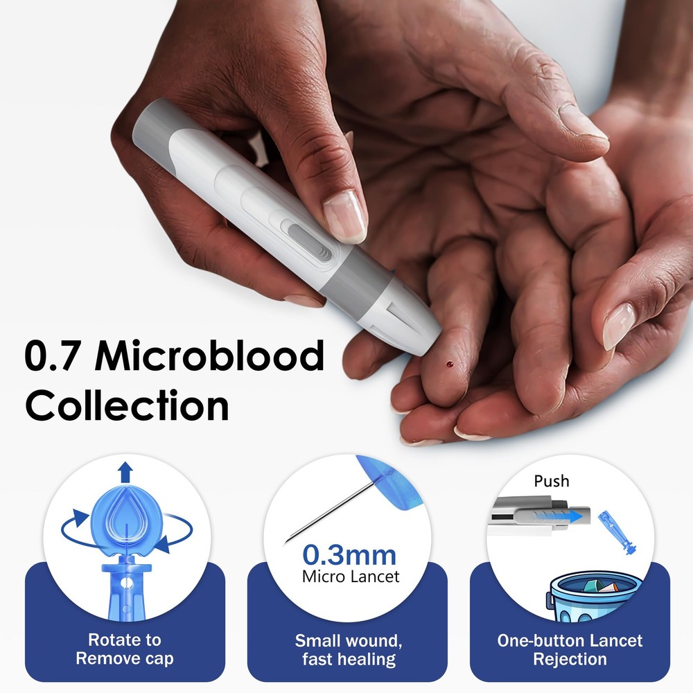 G427B Bluetooth Blood Sugar Testing Kit, 100 Test Strips, 100 Lancets, High A...