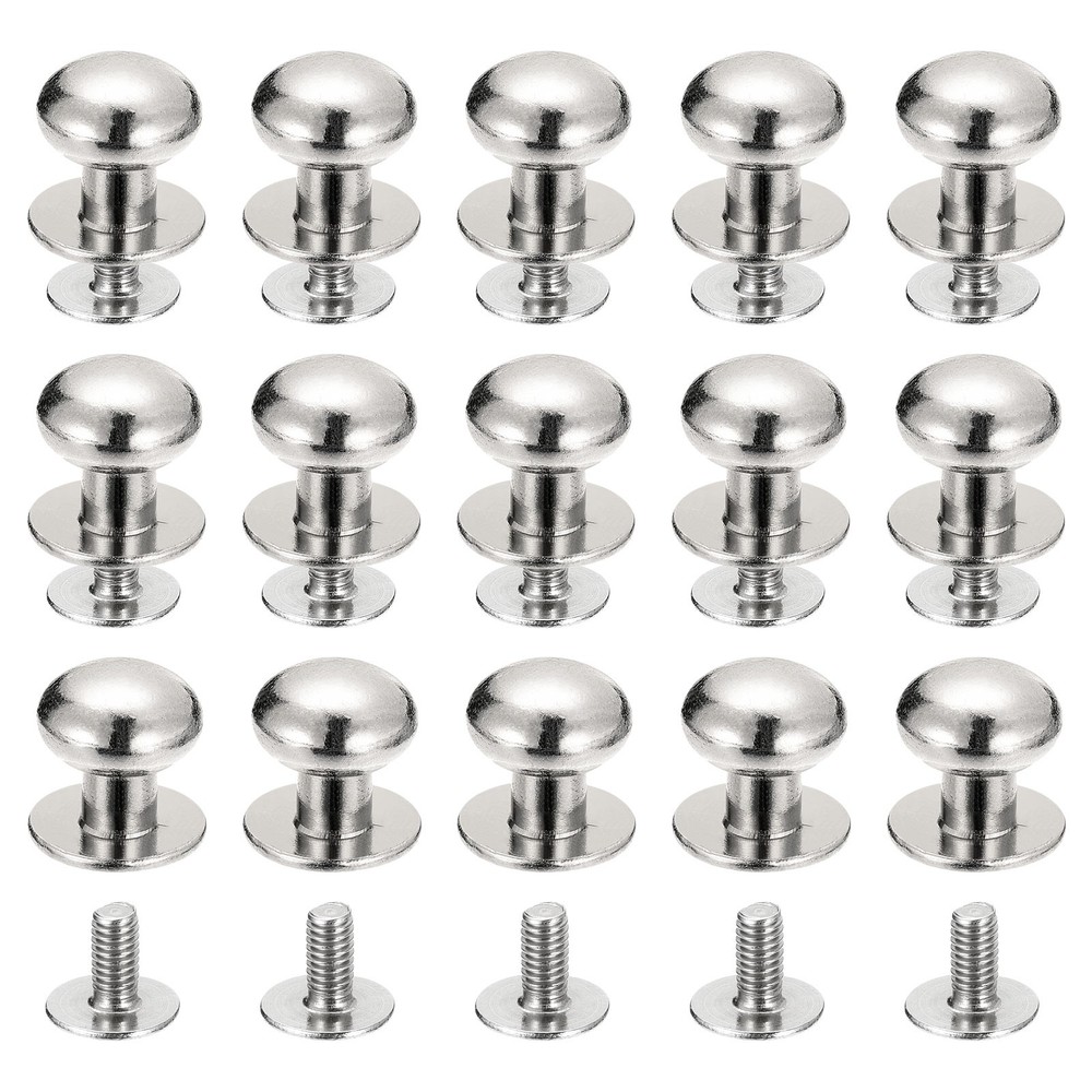10mm Ball Head Stud Rivets Screw Back, 15Pack Round Head Button, Silver Tone