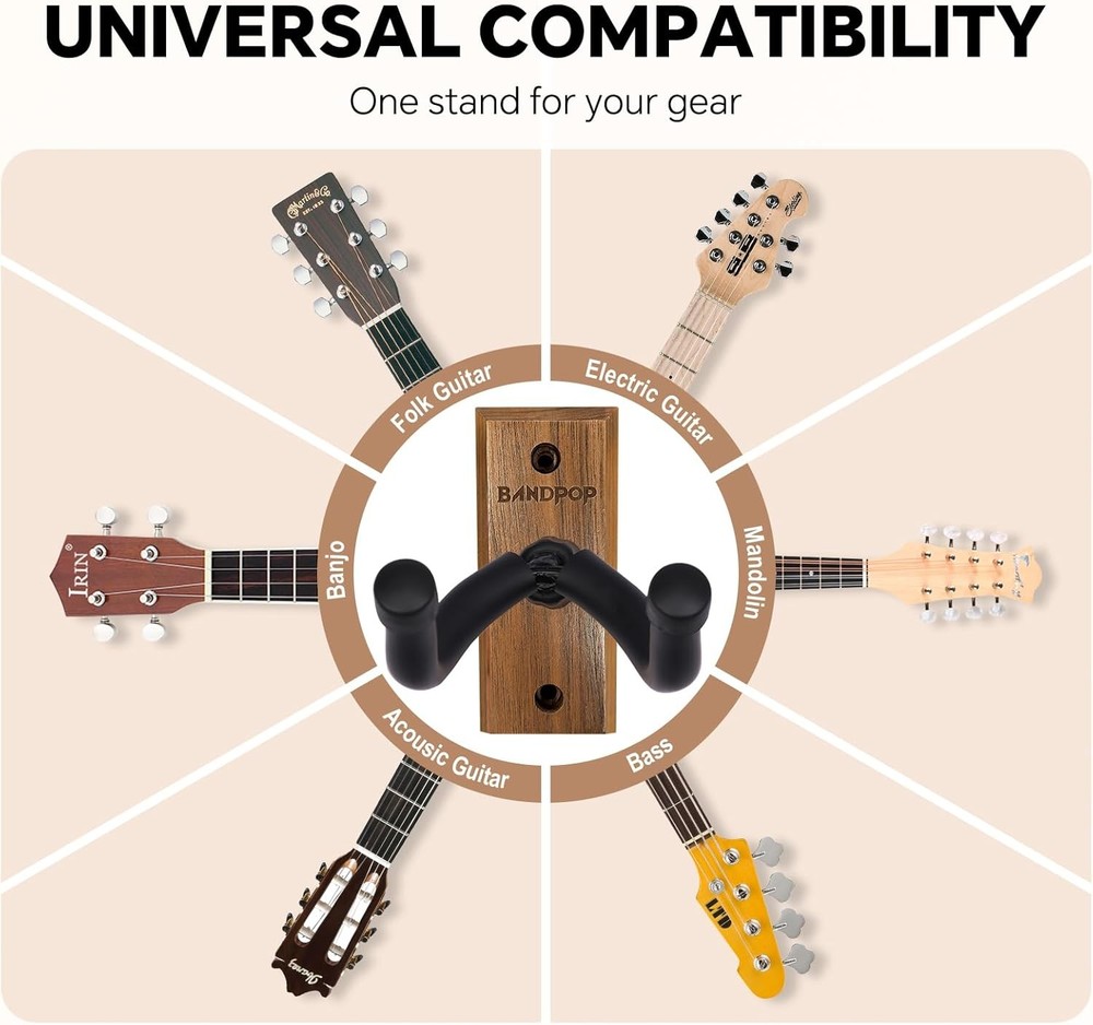 Bandpop Guitar Wall Mount - Black Walnut 1 Pack, 1pack