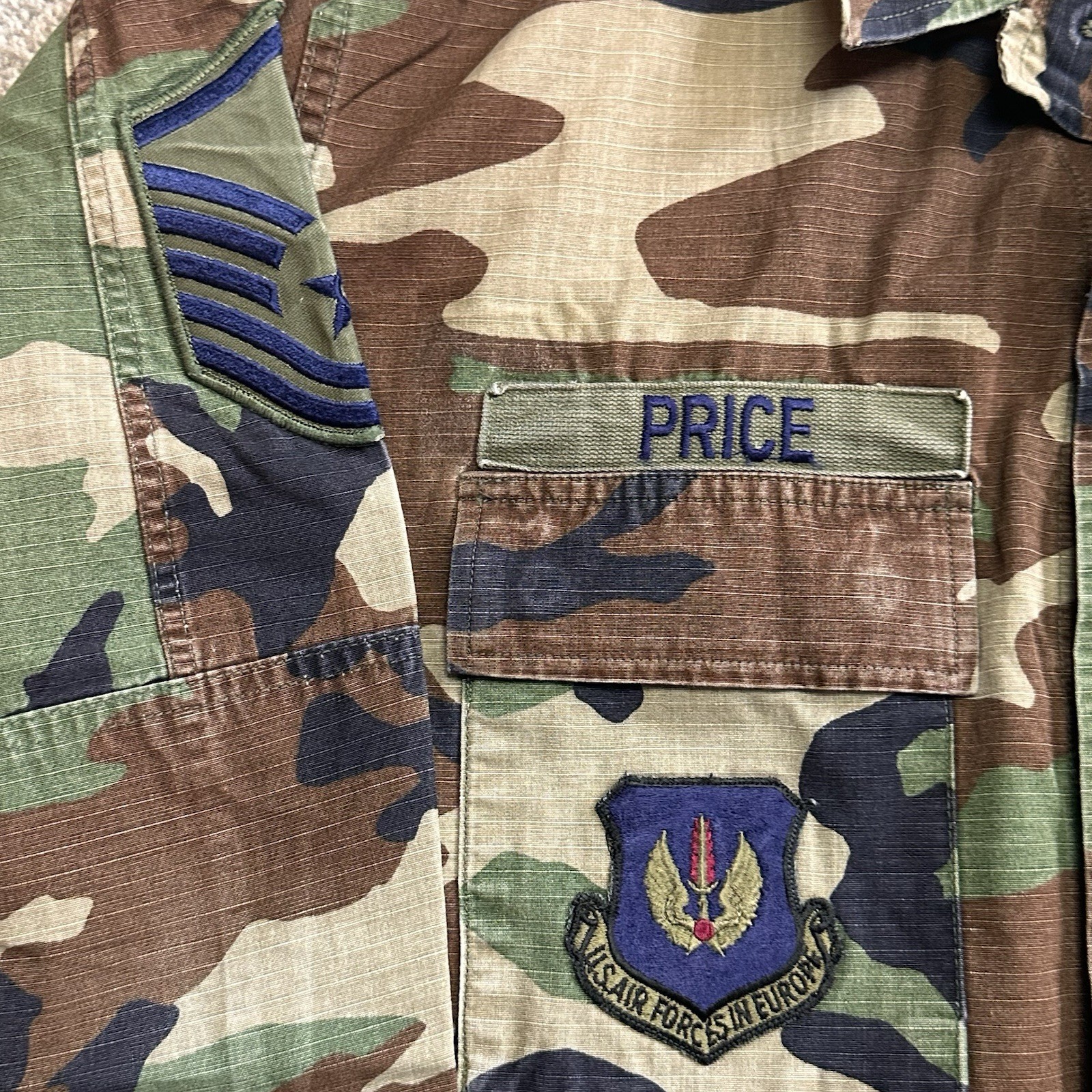 USAF Air Force EUROPE BDU Woodland Camo LARGE-REGULAR w/ Jump Patches