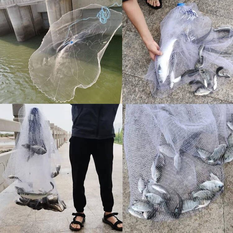 6/8/10/12/16FT Fishing Cast Net Bait Easy Throw Hand Cast Strong Nylon Mesh USA