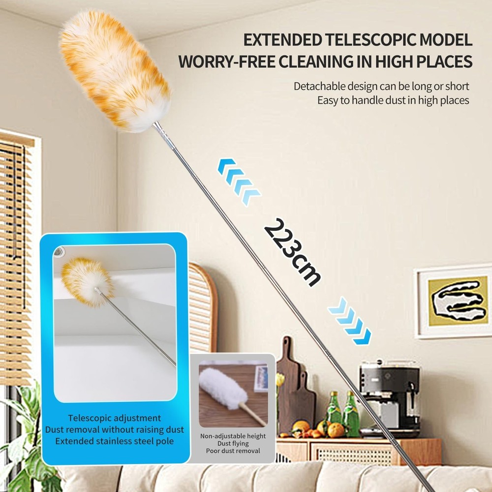 Lambswool Duster for Cleaning with Solid Wooden Handle Leather Hang Strap 87....