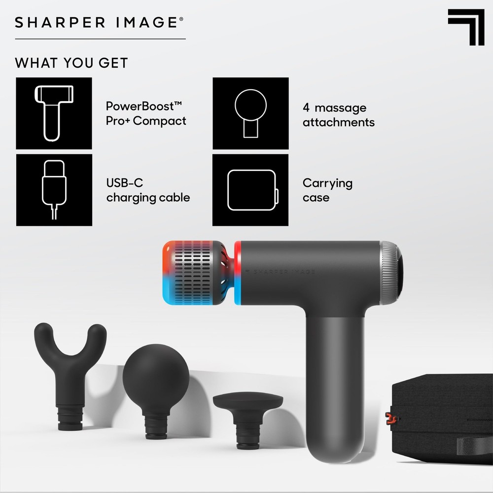Sharper Image Powerboost Pro+ Hot & Cold Compact Deep Tissue Massage Gun - 6 S