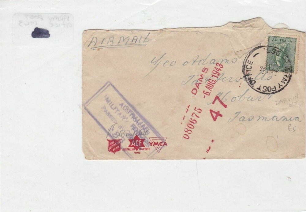Australia 1943 army postoffice stamps  cover Ref 9090