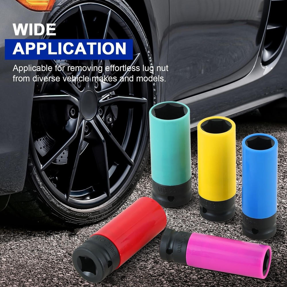 1/2 Inch Drive Wheel Protector Impact Socket Set, 5PCS Impact Lug Nut Socket ...