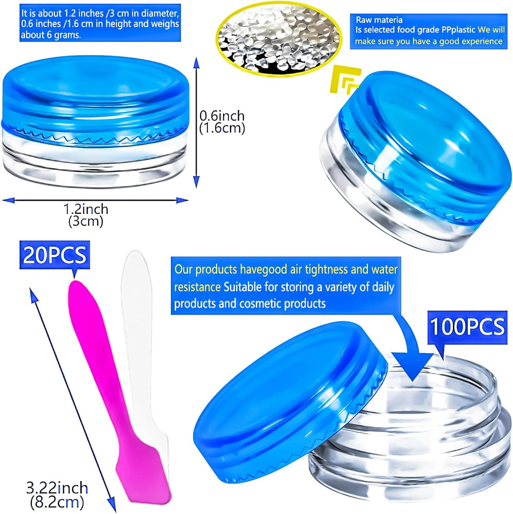 100 Pcs 3G Empty Plastic Containers with Lids,Tiny Makeup Sample Containers, Sma