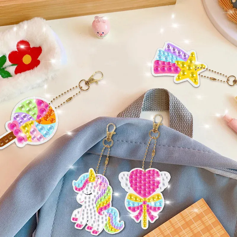 Make Your Own Gem Keychains Kit Ages 3+ Makes 15 Keychains ~ Unicorn