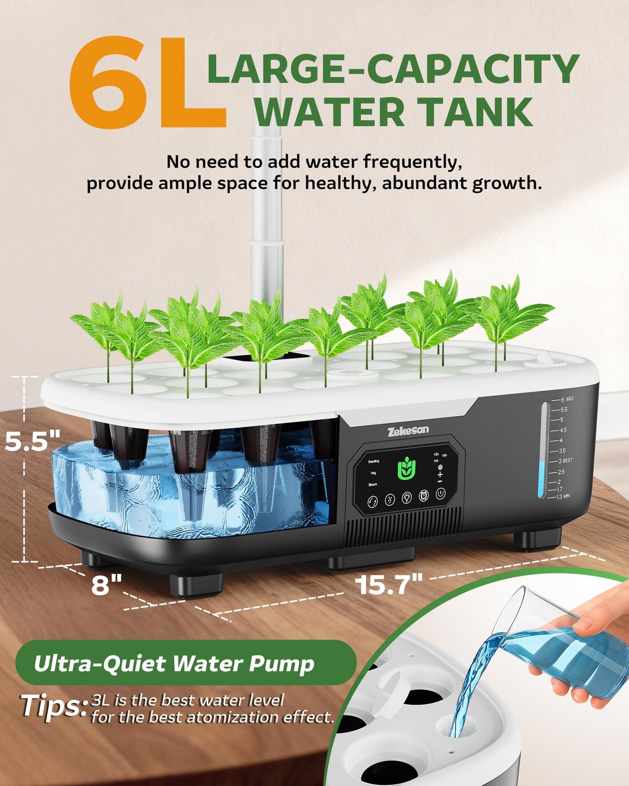 Misting Hydroponic Growing System Kit 15-Pods Indoor Smart Herb Large, Black