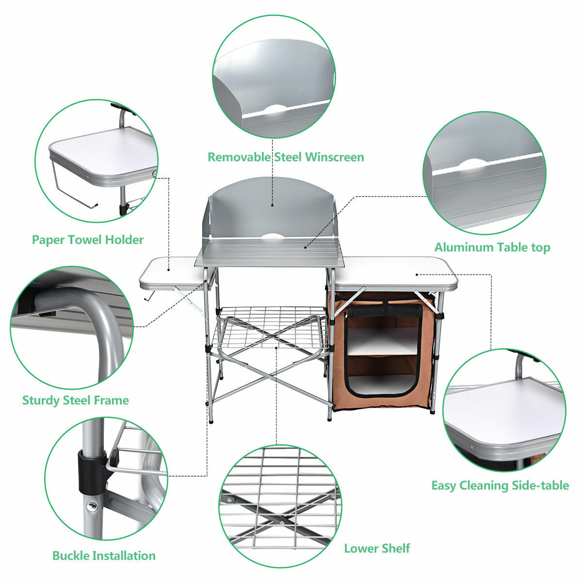 Outdoor Kitchen Foldable Grilling Stand Portable Camping Grill Table BBQ Table