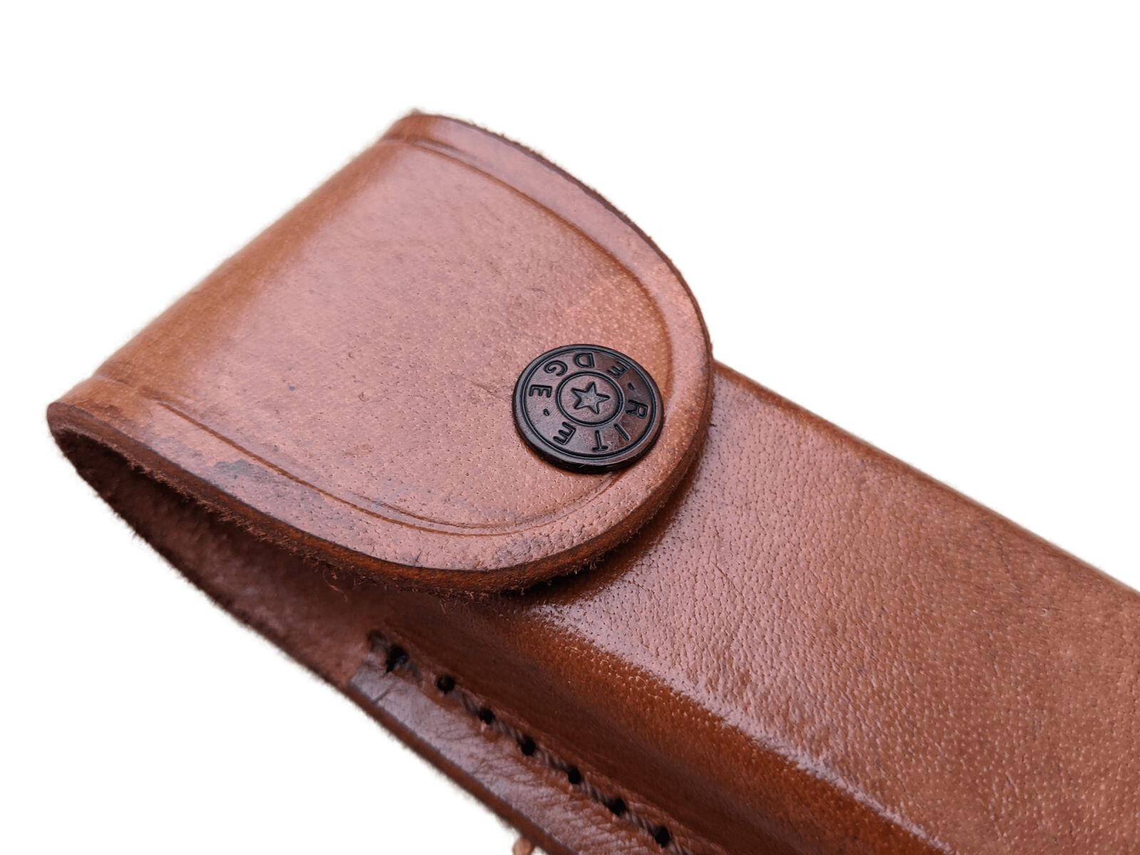 NEW Folding Pocket Knife Sheath 5" Brown Genuine Leather Belt Case