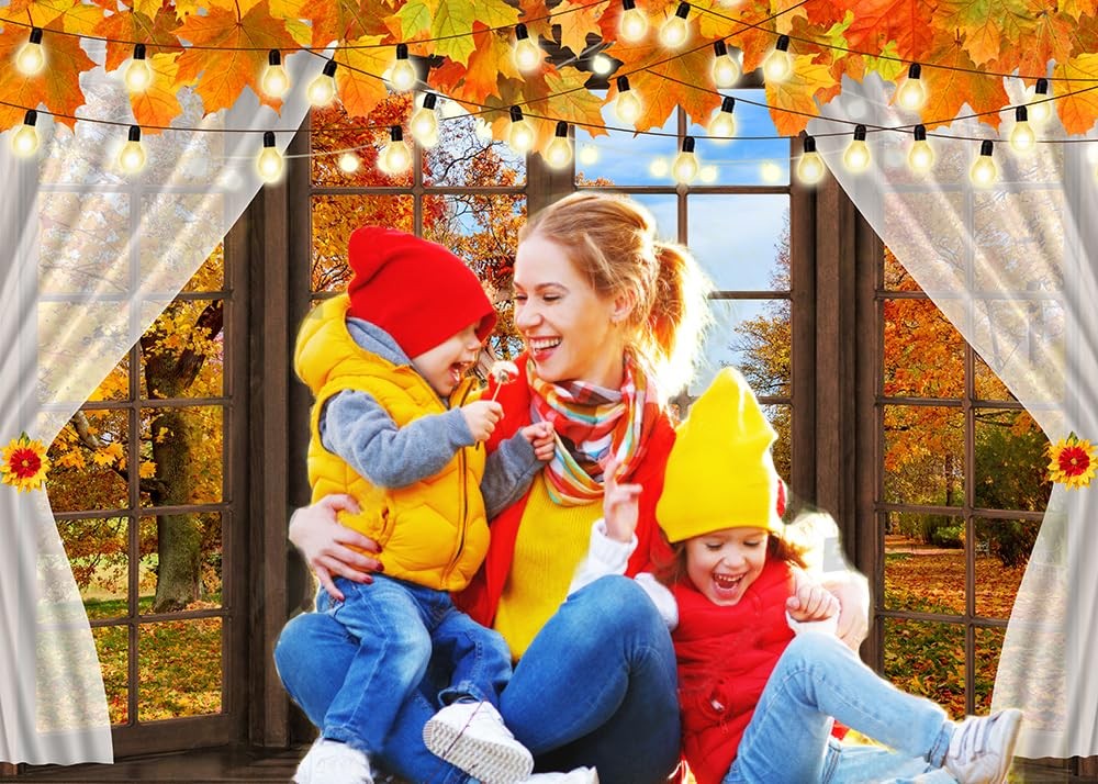 8X6FT Fall Windowsill Backdrop Thanksgiving Photography Backdrop Fall Forest ...
