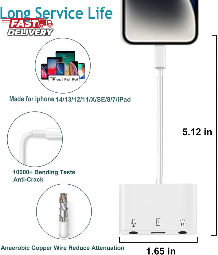 Iphone Microphone Adapter for Live-Streaming, Microphone & 3.5Mm Headphone Adapt