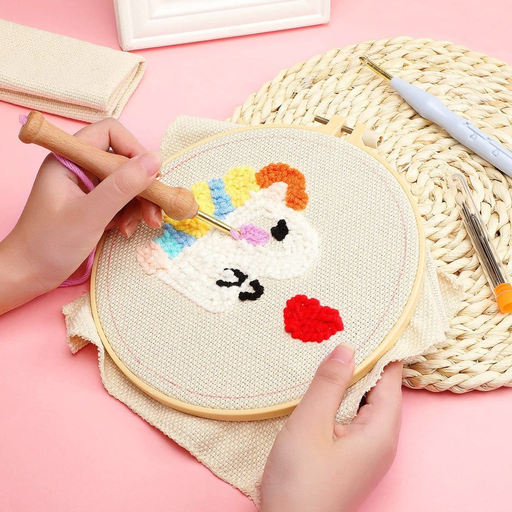 3 Set Punch Needle Embroidery Starter Kits for Beginners, Include Punch Needl...