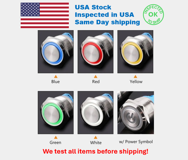16mm 12V LED ON OFF Push Button Power Switch Latching/Momentary with Wire Socket