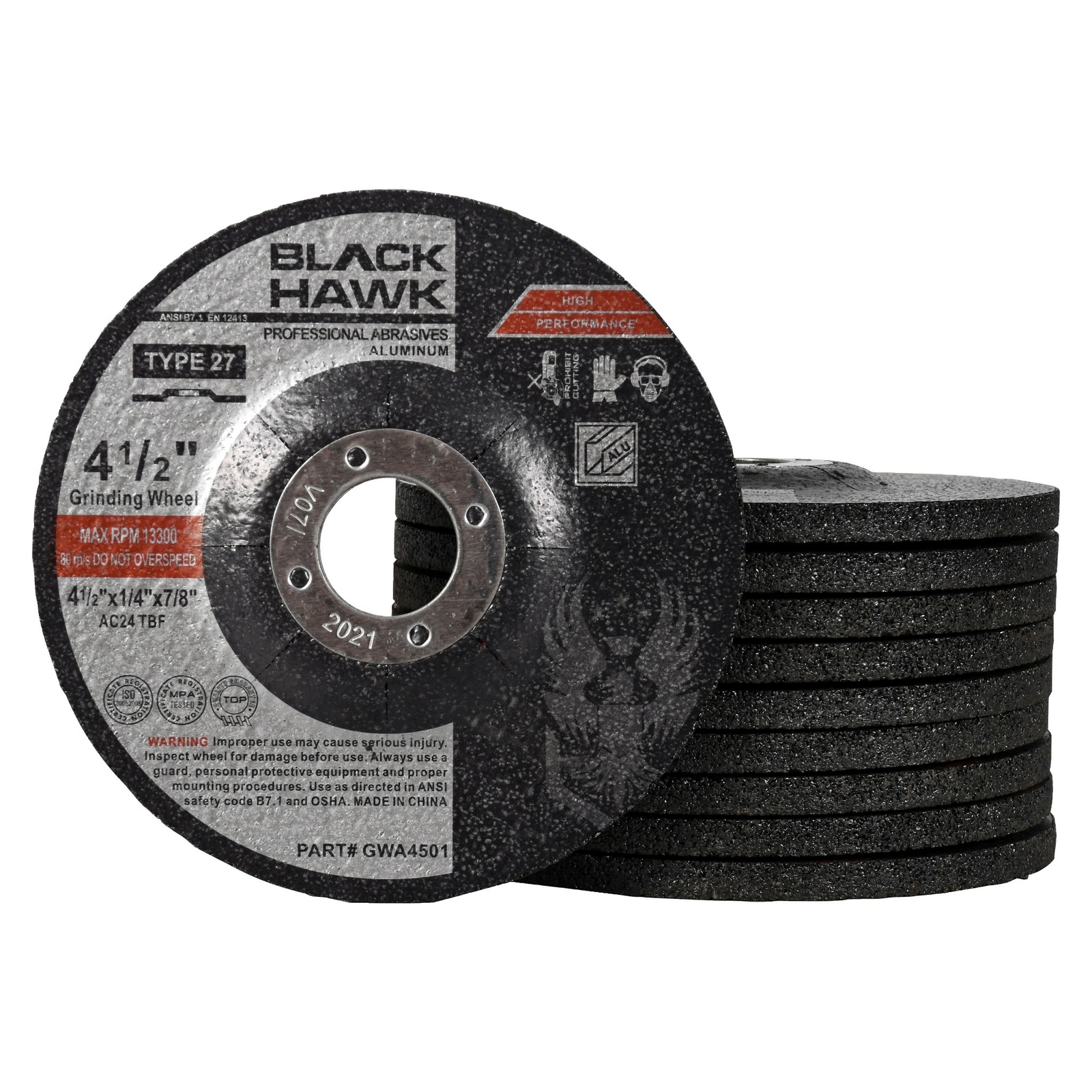 10 Pack - 4-1/2" x 1/4" x 7/8" BHA Grinding Wheels for Aluminum and Soft Metals