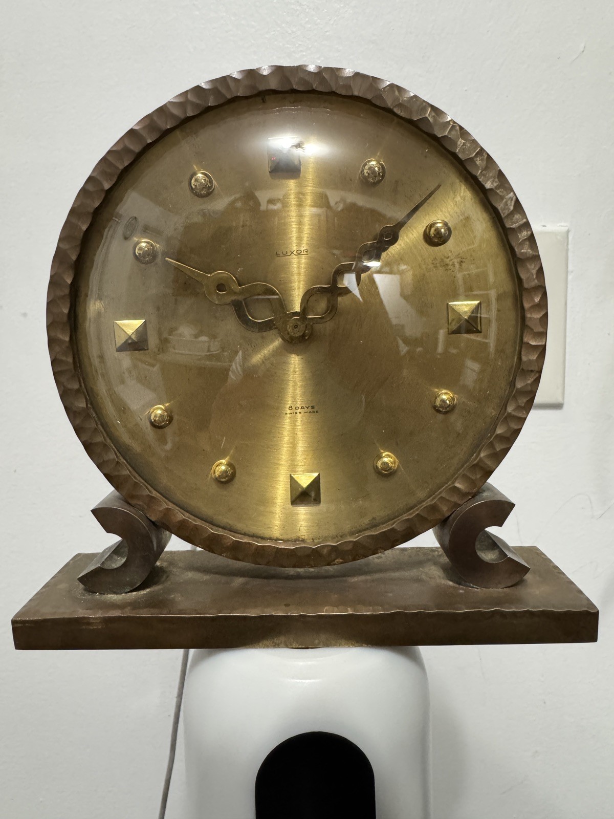 Antique Working 1930's LUXOR Swiss Gilt Brass 8 Day 15 Jewel Mantel Desk Clock