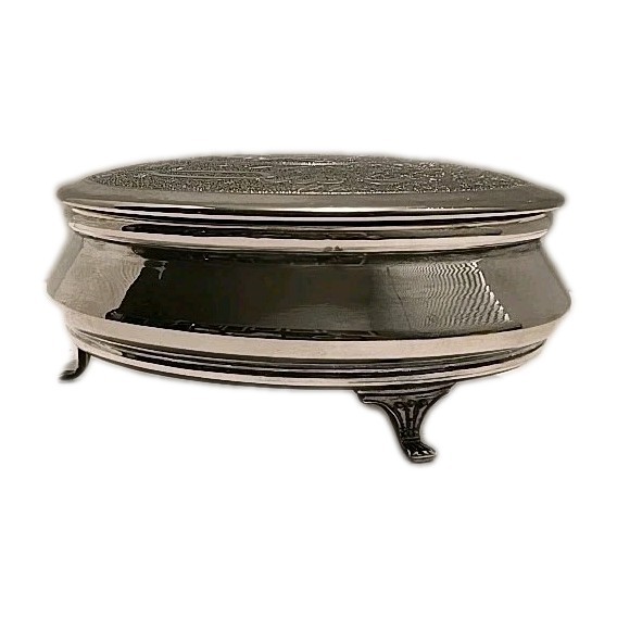 Silver Plated Middle Eastern Hand-Etched Arabic Or Perian 3-Footed Container.