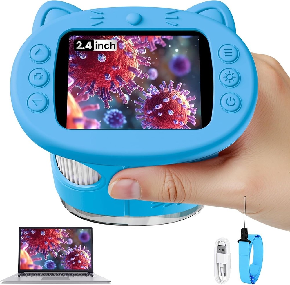 Blue 2.4" Kids Microscope - Digital Camera, 1000X Magnification, Fun Learning