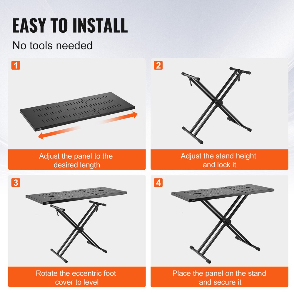 VEVOR Portable Expandable DJ Table w/ Double-X Braced Keyboard Stand Adjustable