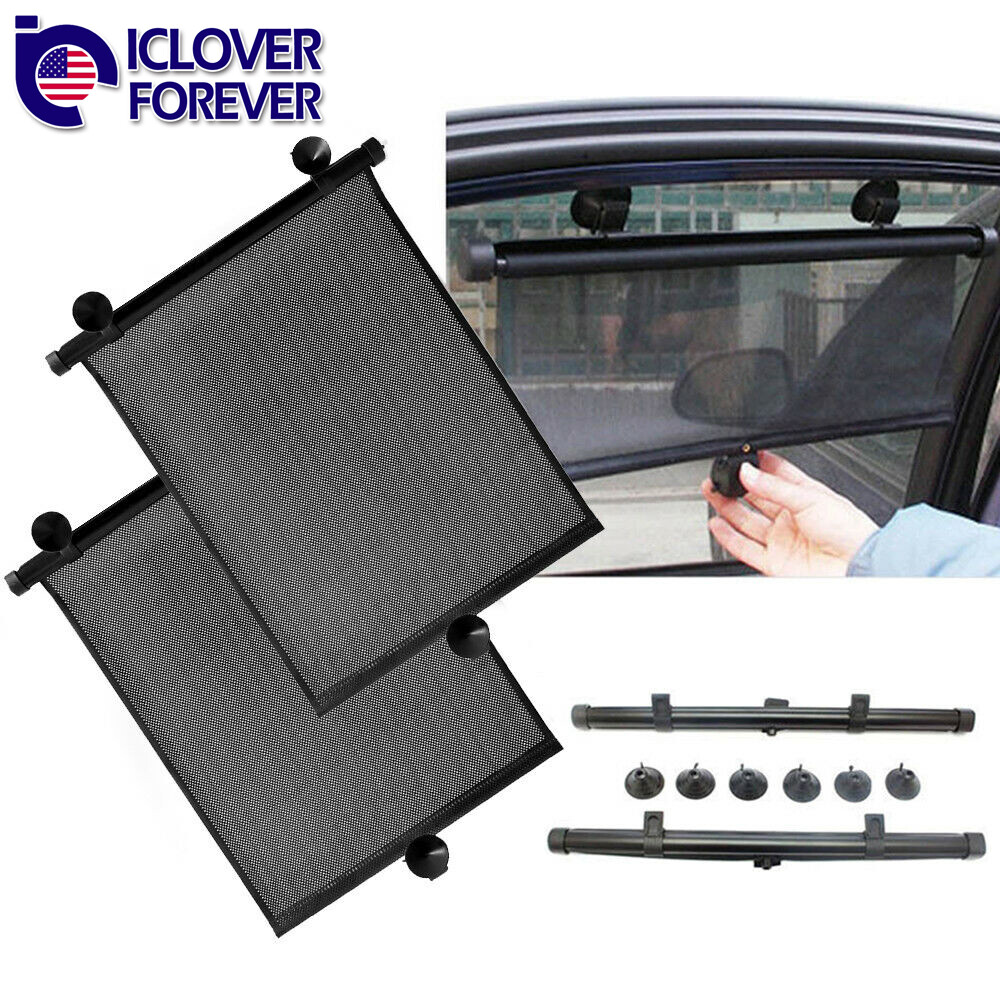 Pair Car Window Sun Shade Roller Blind Screen Protector Baby Kids Side Sun Visor
