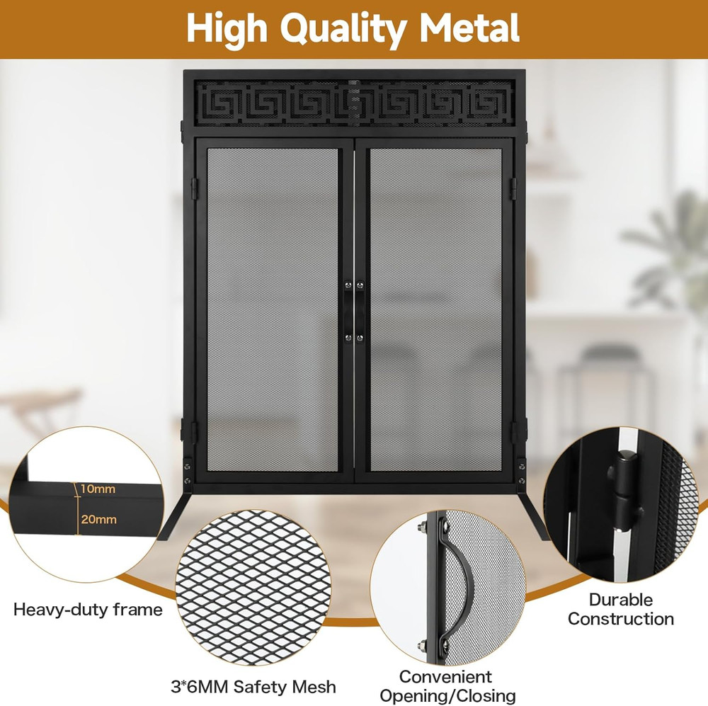 Fireplace Screen with Doors, 3 Panel Fire Place Screens Stand Alone, Extra Large