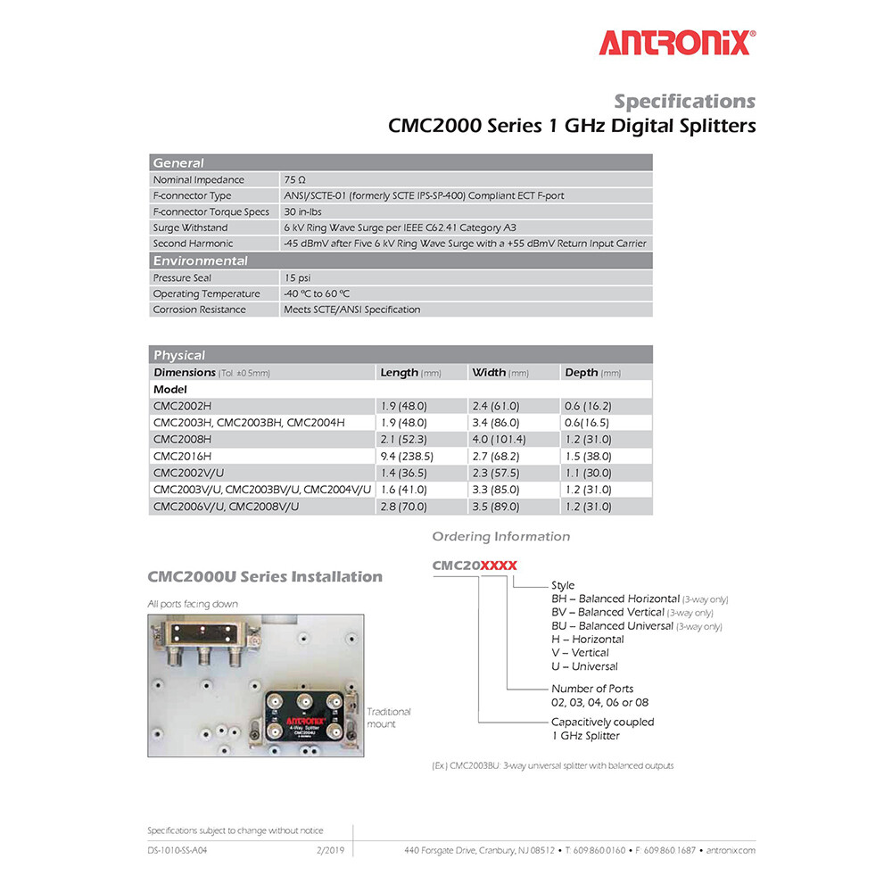 Antronix 2-Way Splitter CMC 2002H (2 Pack)