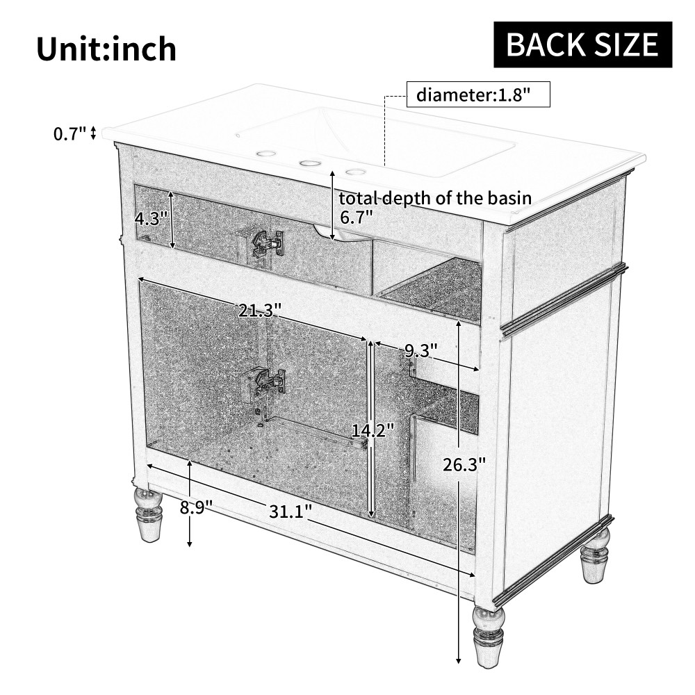 36" Bathroom Vanity with Sink, Bathroom Cabinet with Drawers, Solid Frame